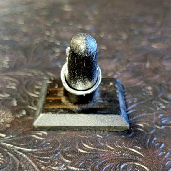 Punchy Western Turquoise Ring Antique Lightening Bolt Native Floral Burst Floral - Picture 6 of 10